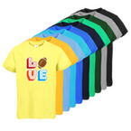 Tshirt, farbig bedruckt, Vorderseite, verschiedene Farben