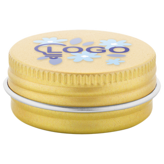 Lippenbalsam in goldener Dose, bedruckt