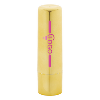 Lippenpflegestift stehend in gold, bedruckt
