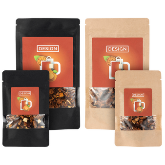 Tee in großen und kleinen Beuteln in schwarz und natur farben