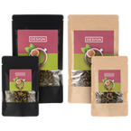 Tee in großen und kleien Beutel in schwarz und natur farben