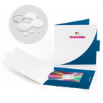 Mappe für CD-Verpackung 13,5 x 13,5 cm, 2-teilig mit Verschluss, 4/0 farbig (Außenseite bedruckt), mit Blindprägung