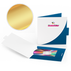 Mappe für CD-Verpackung 13,5 x 13,5 cm, 2-teilig mit Verschluss, 4/0 farbig (Außenseite bedruckt), mit Heißfolienprägung Gold