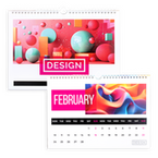 Monatskalender 14 Blatt (12 Monate + 2 Deckblätter) beidseitig bedruckt 4/4 farbig, DIN A5 quer (210 x 148 mm)