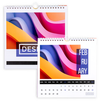 Monatskalender 15 Blatt (12 Monate + 2 Deckblätter + 1 Schlussblatt) beidseitig bedruckt 4/4 farbig, Quadrat (148 x 148 mm)