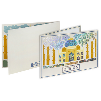 Postkarte, gefalzt auf DIN A4 quer, 4-seitig, mit partieller Glitzer-Lackveredelung