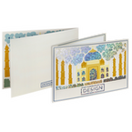 Postkarte, gefalzt auf DIN A6 quer, 4-seitig, mit partieller Glitzer-Lackveredelung