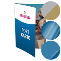 Postkarte, gefalzt auf DIN A8, 4-seitig, mit allen Veredelungskombinationen