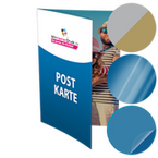 Postkarte, gefalzt auf DIN A8, 4-seitig, mit allen Veredelungskombinationen