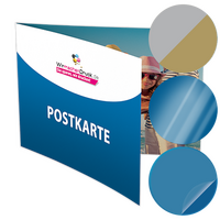 Postkarte, gefalzt auf DIN A8 quer, 4-seitig, mit allen Veredelungskombinationen