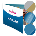 Postkarte, gefalzt auf DIN A8 quer, 4-seitig, mit allen Veredelungskombinationen