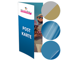 Postkarte, gefalzt auf DIN lang (9,9 x 21,0 cm), 4-seitig, mit allen Veredelungskombinationen