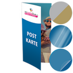Postkarte, gefalzt auf DIN lang (9,9 x 21,0 cm), 4-seitig, mit allen Veredelungskombinationen