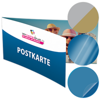 Postkarte, gefalzt auf DIN lang quer (21,0 x 9,9 cm), 4-seitig, mit allen Veredelungskombinationen