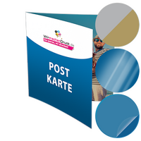 Postkarte, gefalzt auf Quadrat 12,1 x 12,1 cm, 4-seitig, mit allen Veredelungskombinationen