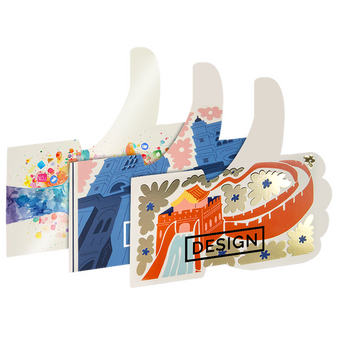 Postkarte, Stanzform Facebook, mit allen Veredelungskombinationen