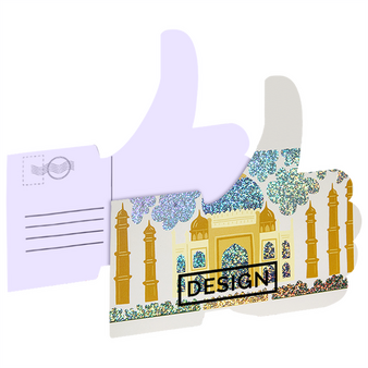 Postkarte, Stanzform Facebook, mit partieller Glitzer-Lackveredelung