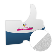 Postkarte, Stanzform Facebook, mit partieller Glitzer-Lackveredelung