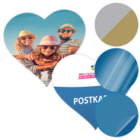 Postkarte, Stanzform Herz, mit allen Veredelungskombinationen