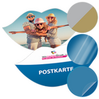 Postkarte, Stanzform Kuss, mit allen Veredelungskombinationen