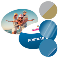 Postkarte, Stanzform oval 14,5 x 9,5 cm (Osterei, Auge, ...), mit allen Veredelungskombinationen