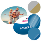 Postkarte, Stanzform oval 14,5 x 9,5 cm (Osterei, Auge, ...), mit allen Veredelungskombinationen