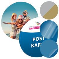 Postkarte, Stanzform rund Durchmesser 14 cm (Fußball, Volleyball, ...), mit allen Veredelungskombinationen