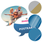 Postkarte, Stanzform Sprechblase, mit allen Veredelungskombinationen