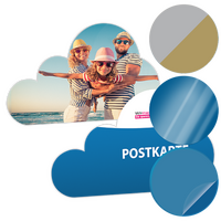 Postkarte, Stanzform Wolke, mit allen Veredelungskombinationen