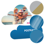 Postkarte, Stanzform Wolke, mit allen Veredelungskombinationen