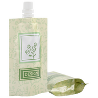 Recycelbarer Folien-Standbodenbeutel 11 x 19 x 7 cm mit individuellem Boden und Ausgießer (Abb. mit Weißdruck) 