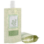 Recycelbarer Folien-Standbodenbeutel 8 x 13 x 5 cm mit individuellem Boden und Ausgießer (Abb. mit Weißdruck)