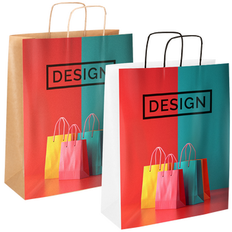 Rundum bedruckte Papiertragetasche mit Papierkordeln, 32 x 40 x 12 cm, 4/0-farbig