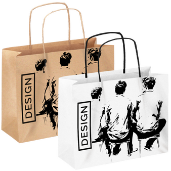 Rundum bedruckte Papiertragetasche mit Papierkordeln, 34 x 24 x 10 cm, 1/0-farbig