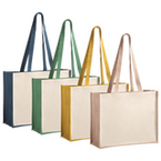 Shopper aus laminierter Jute und Baumwolle mit langen Henkeln, ohne Werbeanbringung