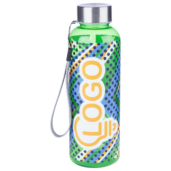 Sportflasche aus RPET mit Edelstahldeckel und Trageschlaufe, 500 ml