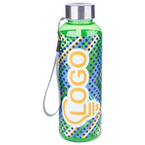 Sportflasche aus RPET mit Edelstahldeckel und Trageschlaufe, 500 ml