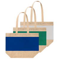 Strandtasche aus laminierter Jute und Baumwolle mit farbigem Streifen, ohne Werbeanbringung
