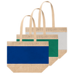 Strandtasche aus laminierter Jute und Baumwolle mit farbigem Streifen, ohne Werbeanbringung