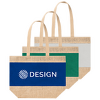 Strandtasche aus laminierter Jute und Baumwolle mit farbigem Streifen