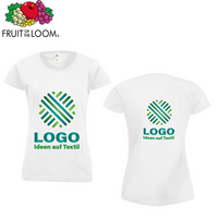 T-Shirt Damen Basic, weiß - Fruit of the Loom, mit zwei Druckpositionen
