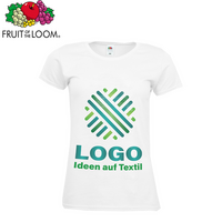 T-Shirt Damen weiß, Premium - Fruit of the Loom, mit einer Druckposition