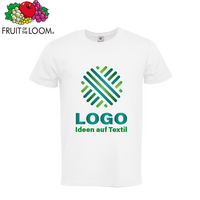 T-Shirt Herren weiß, Premium - Fruit of the Loom, mit einer Druckposition