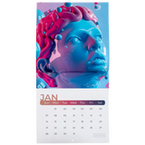 Wandkalender mit Drahtheftung inkl. Lochung, 21 cm x 21 cm, 28-seitig