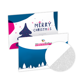 Weihnachtskarte DIN A5 quer 4/4 farbig mit beidseitig partieller Glitzer-Lackierung