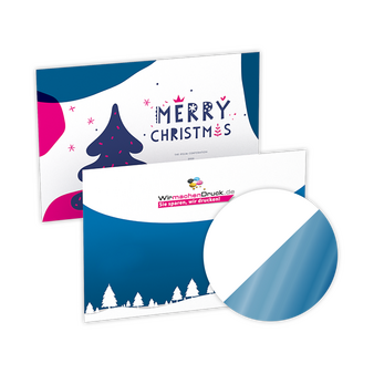 Weihnachtskarte DIN A5 quer 4/4 farbig mit beidseitig partieller UV-Lackierung
