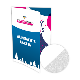 Weihnachtskarte DIN A6 4-seiter 4/4 farbig mit beidseitig partieller Glitzer-Lackierung