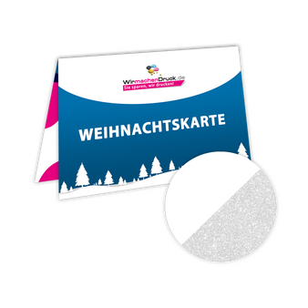 Weihnachtskarte DIN A7 quer 4-seiter 4/4 farbig mit beidseitig partieller Glitzer-Lackierung