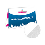 Weihnachtskarte DIN A7 quer 4-seiter 4/4 farbig mit beidseitig partieller Glitzer-Lackierung