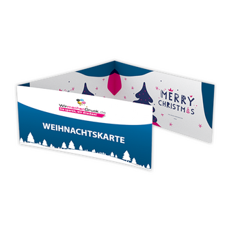 Weihnachtskarte DIN lang 6-seiter Wickelfalz 4/4 farbig mit beidseitig partieller UV-Lackierung